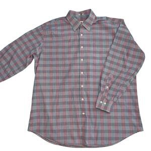 Peter Millar 100% Cotton Windowpane Red White Blue Button Down Shirt Size XXL